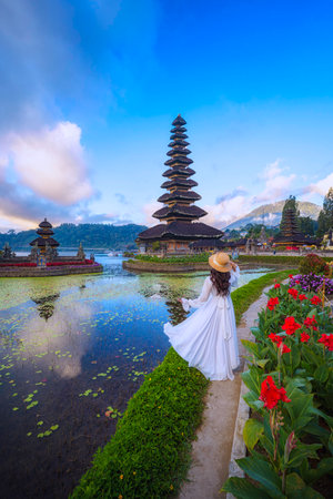 Pura Ulun Danu Bratan temple in Bali, Indonesiaの写真素材