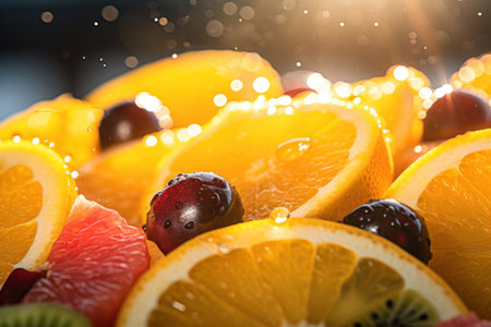 Fruit salad with oranges, grapefruits and cranberries.created using generative AI toolsの素材