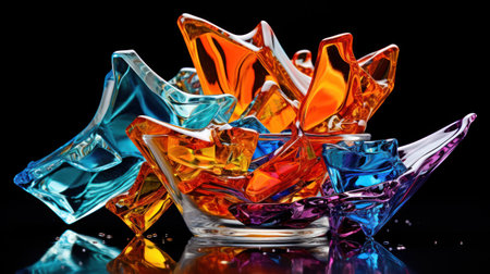 Colorful ice cubes on a black background. Close-up. created using generative AI toolsの素材