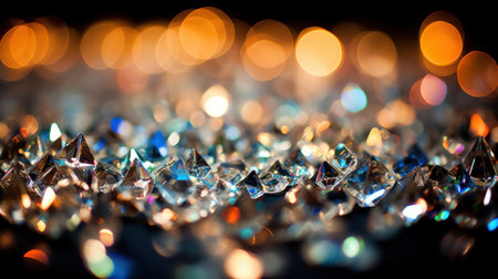 Close up shot of beautiful crystal jewelry on black background with bokeh. created using generative AI toolsの素材