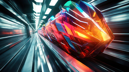 abstract technology concept: high speed train moving fast. created using generative AI toolsの素材