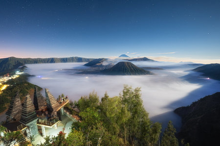 Aerial view of beautiful morning, Mount Bromo. Located in Bromo, Tengger, Semeru National Park, East Java, Indonesia.の写真素材