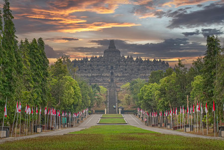 Borobudur temple in Yogyakarta, Java, Indonesiaの写真素材