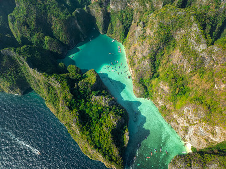 Aerial view of Phi Phi island, Krabi Province, Thailandの写真素材