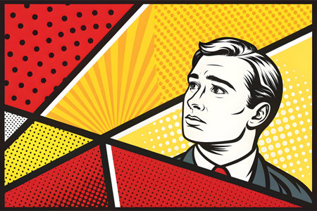 Stock illustration. People in retro style pop art and vintage advertising. Portrait of a man.の素材