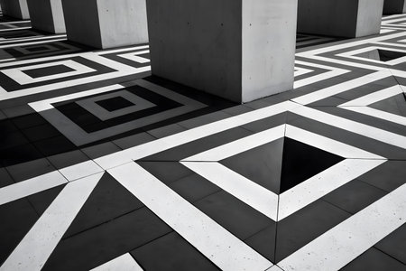 Black and white abstract background. Geometric pattern on the floor.の素材