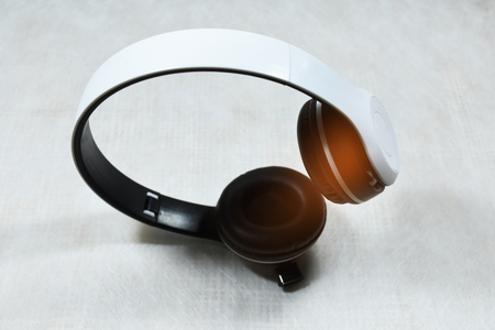 Earphone for entertainment music concept on white background,earphone on white backgroundの写真素材