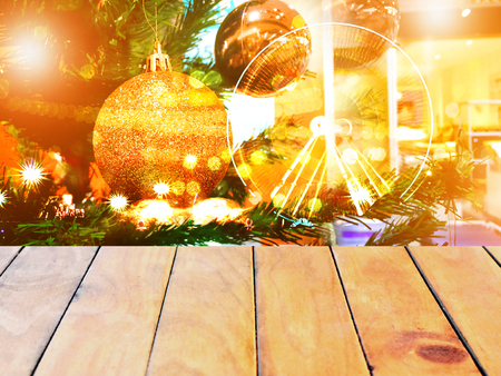 Wooded table and beautiful background montageの写真素材
