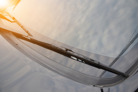 Car wiper of car parked on street,Transportation road and technologyの写真素材