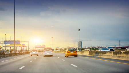 Car driving on high way road,Car a lot on the road