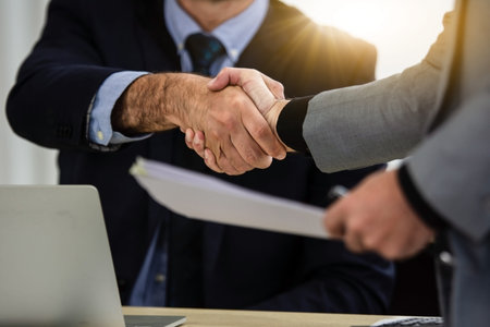 Closeup people hands shake business partnership success, Shake hand concept