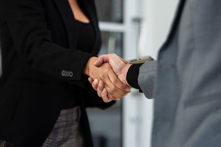 Closeup people hands shake business partnership success, Shake hand concept