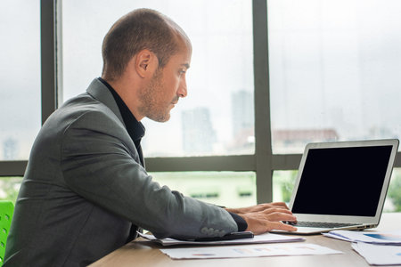Businessman using computer laptop  working technology