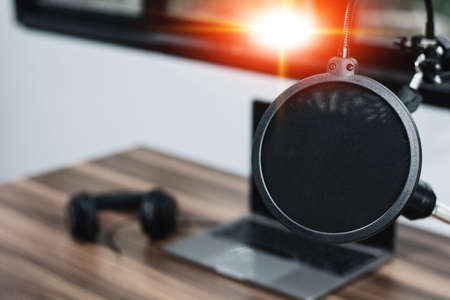 Closeup microphone in music studio entertainment at homeの写真素材