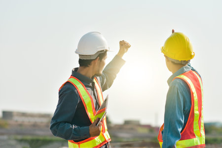 Teamwork Engineer working work hard on site construction