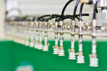vacuum suction rubber stopper on conveyer machine in factory