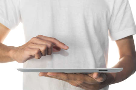 Hand using tablet  touching on screen technologyの写真素材