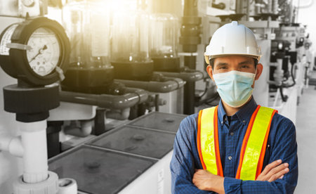 Engineer working in factory for industrial with technology machine equipmentの写真素材