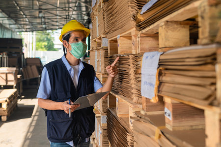 Worker checking raw material in store for factory industrial, Safety Engineerの写真素材
