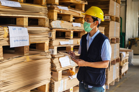 Worker checking raw material in store for factory industrial, Safety Engineerの写真素材