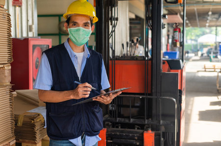 Worker checking raw material in store for factory industrial, Safety Engineerの写真素材