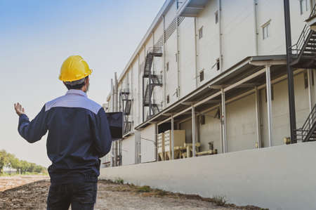 Safety manager inspection safety system factory , Engineer laptop computer technologyの写真素材