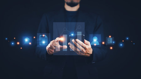 Businessman trading online stock market investment trade on visual screen technologyの写真素材