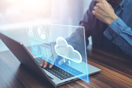 Businessman using computer login Cloud computing concept and Cloud computing securityの写真素材