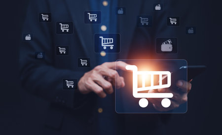 Shopping online digital internet technology for smart life, Businessman phone and laptop using , online shopping concept.の写真素材