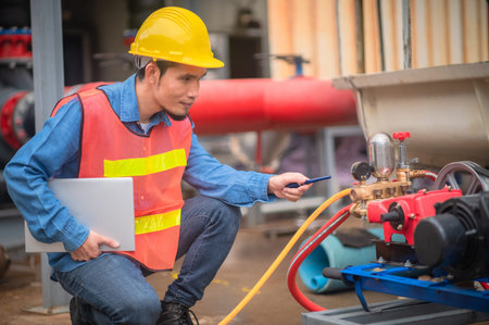Asian engineer Indonesian employee worker working metal heavy factory plant, Technician Workman...