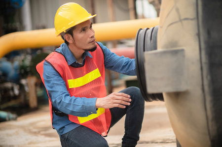 Asian engineer Indonesian employee worker working metal heavy factory plant, Technician Workman...