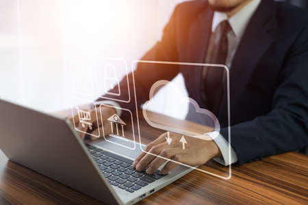 Businessman using computer login Cloud computing concept and Cloud computing securityの写真素材