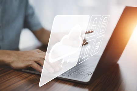 Businessman using computer login Cloud computing concept and Cloud computing securityの写真素材