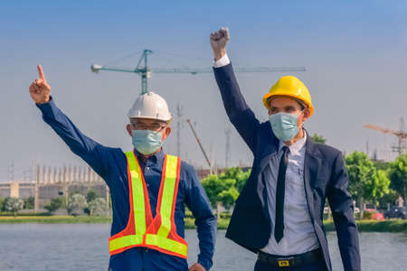 Team Asian man architect on a building construction siteの写真素材