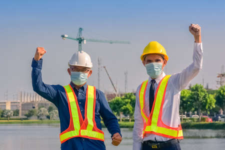 Team Asian man architect on a building construction siteの写真素材