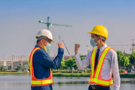 Team engineer Two man architect on a building construction siteの写真素材