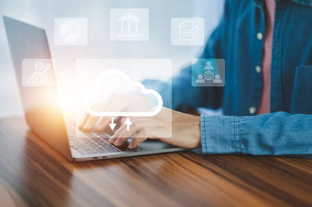 Businessman using computer on internet technology cloud computingの写真素材