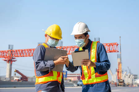 Team engineer Two man architect on a building construction siteの写真素材