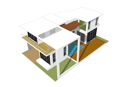 3d house in white backgroundの素材