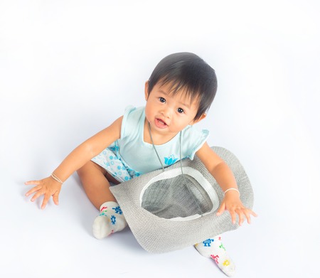 Kid in action  isolated on white backgroundの写真素材