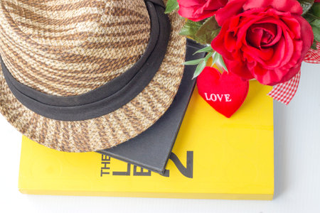 Fashion hat rose and bookの写真素材