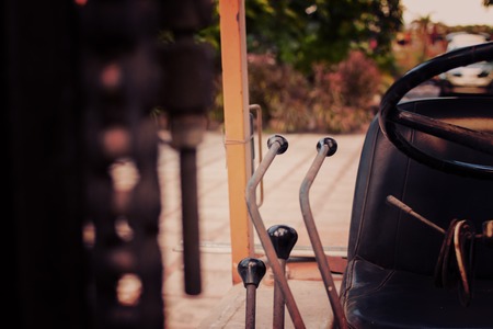 Yellow old folk lift truck - Instagram filterの写真素材