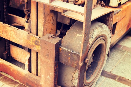 Yellow old folk lift truckの写真素材