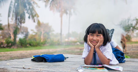 Asian girl student In the countrysideの写真素材
