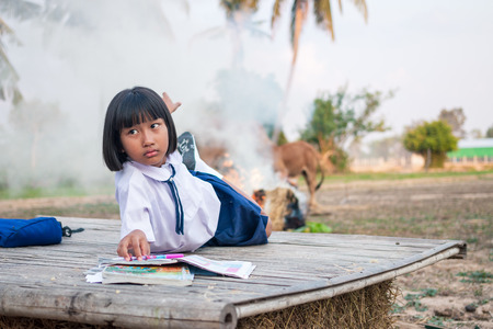 Asian girl student In the countrysideの写真素材