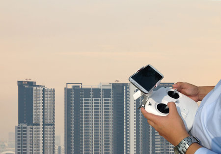 Drone controller on city background