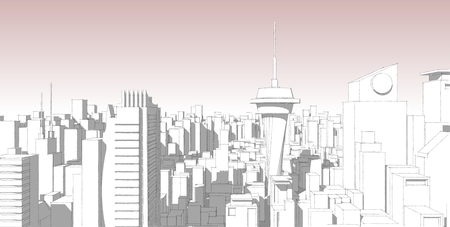 Panorama cityscape Sketch. Architecture sketch - 3D Illustration.の写真素材