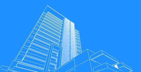 Architecture building 3d illustration, modern urban architecture abstract background design.の写真素材
