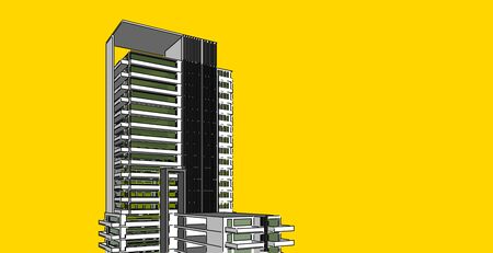 Architecture building 3d illustration, modern urban architecture abstract background design.の写真素材