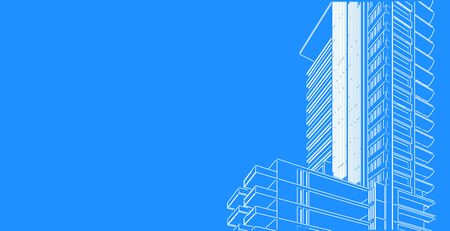 Architecture building 3d illustration, modern urban architecture abstract background design.の写真素材